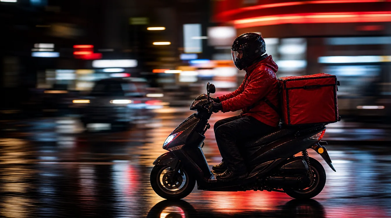 Delivery rider at night