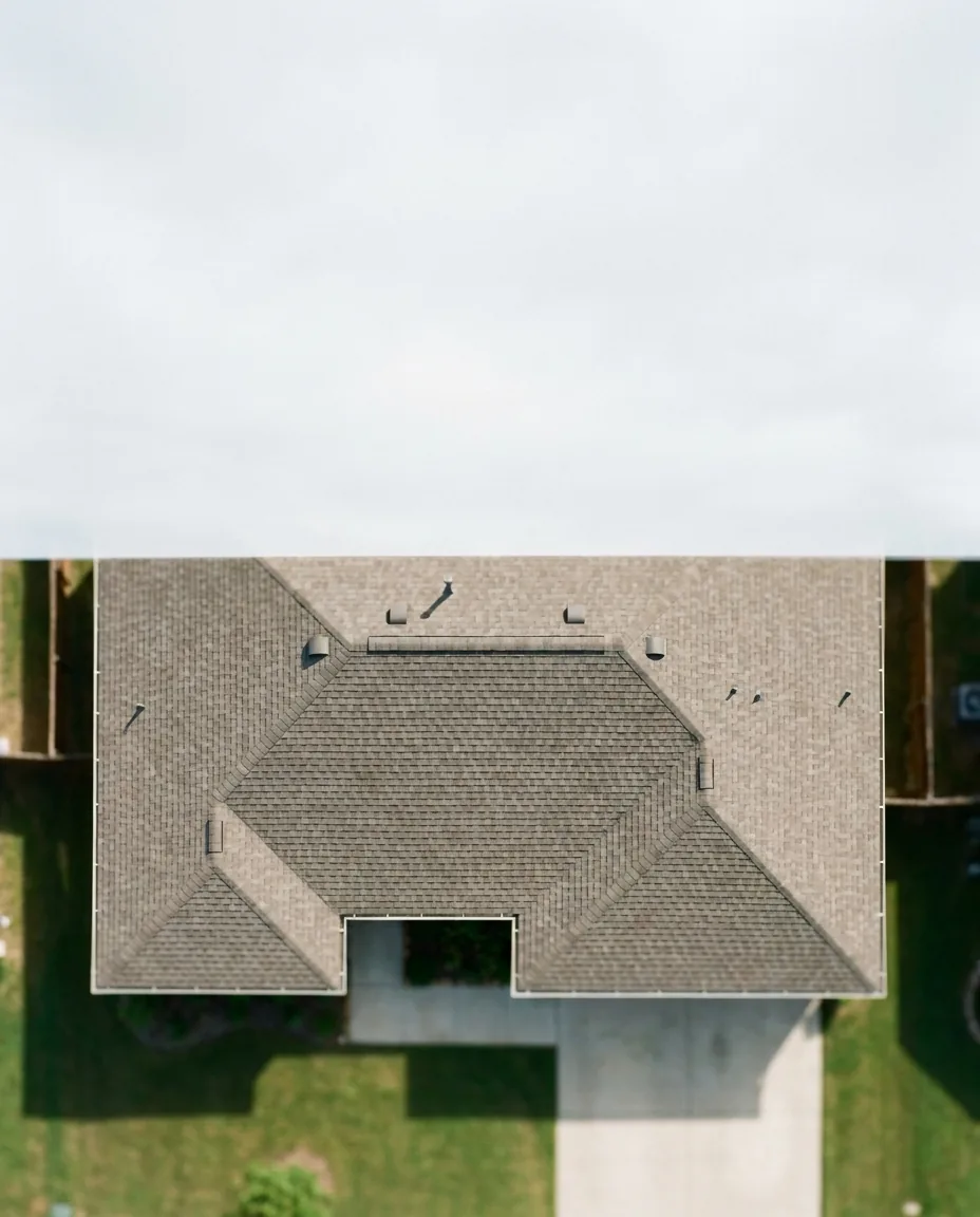 Aerial drone shot of a finished roof