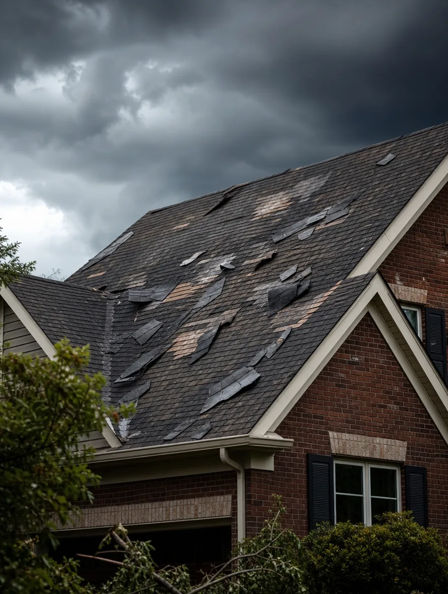 Storm damaged roof